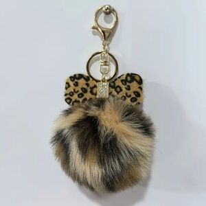 Leopard Print Pom Pom Bag Charm Keychain
